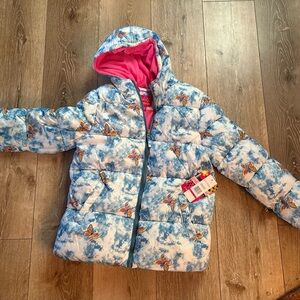 Pink Platinum Butterfly Print Puffer Jacket - Blue and Pink